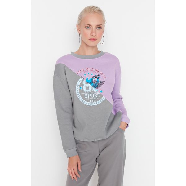 Trendyol Trendyol Lilac Color Block Loose Raised Knitted Sweatshirt
