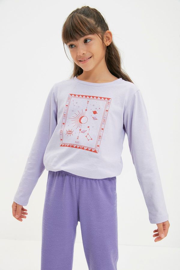 Trendyol Trendyol Lilac Crew Neck Printed Girl Knitted T-Shirt
