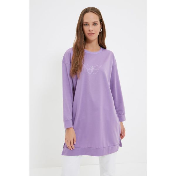 Trendyol Trendyol Lilac Crew Neck Printed Knitted Sweatshirt