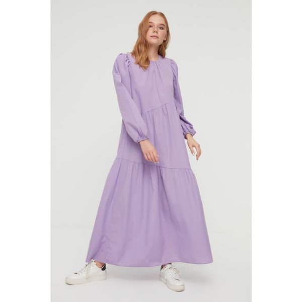 Trendyol Trendyol Lilac Crew Neck Ruffle Detailed Dress