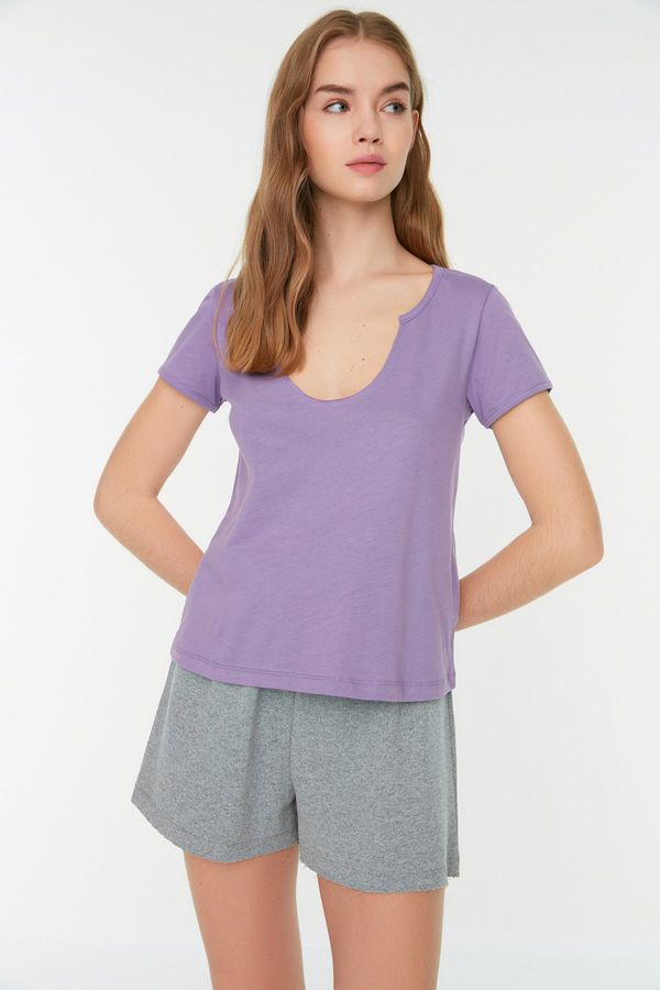 Trendyol Trendyol Lilac Crop Neck Crop T-Shirt
