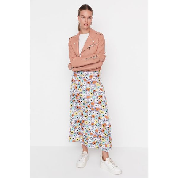 Trendyol Trendyol Lilac Floral Patterned High Waist Viscose Skirt