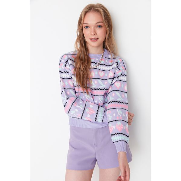 Trendyol Trendyol Lilac Fruit Patterned Knitwear Sweater