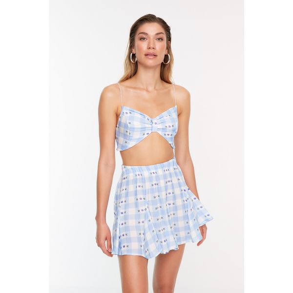 Trendyol Trendyol Lilac Gingham Floral Patterned Blouse-Skirt Set