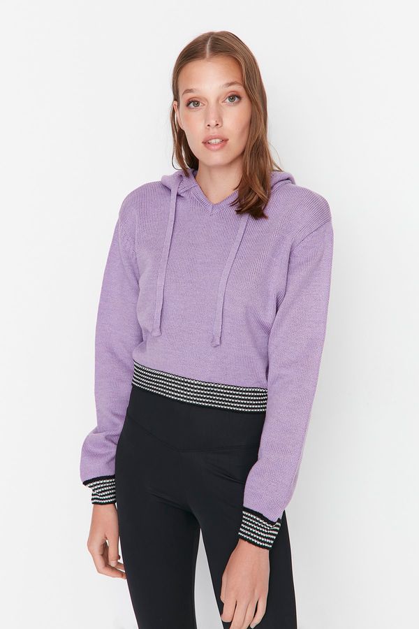 Trendyol Trendyol Lilac Hair Braided Hooded Waist Detailed Knitwear Sweater