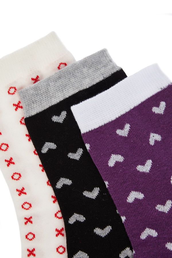 Trendyol Trendyol Lilac Heart Printed 3-Pack Socks