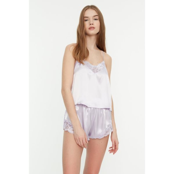 Trendyol Trendyol Lilac Lace Detailed Satin Pajamas Set