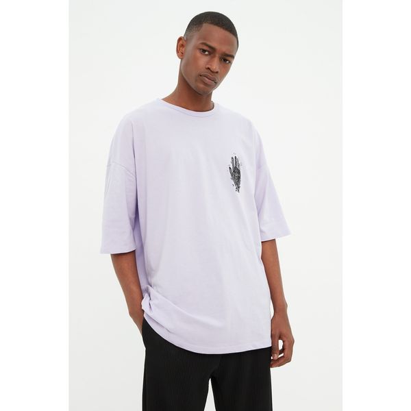 Trendyol Trendyol Lilac Men's Oversize Fit Crew Neck Short Sleeve Printed T-Shirt