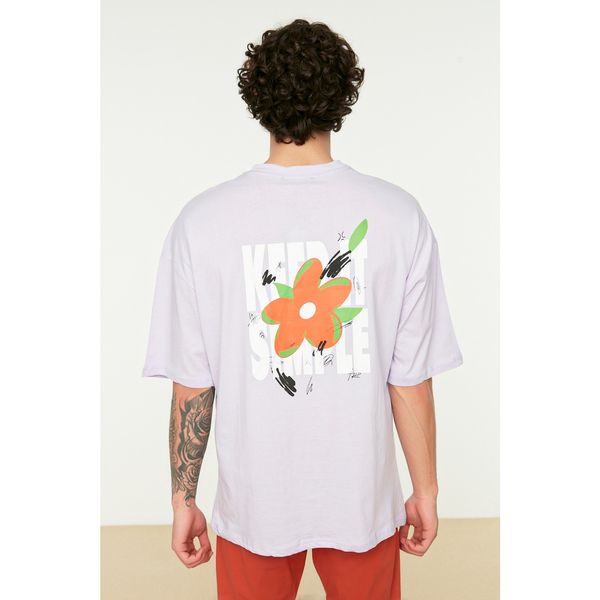 Trendyol Trendyol Lilac Men's Relaxed Fit 100% Cotton Crew Neck Short Sleeve Printed T-Shirt