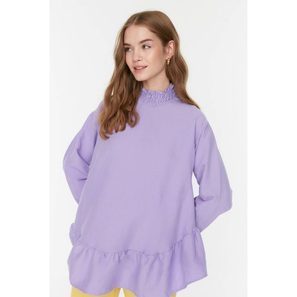 Trendyol Trendyol Lilac Natural Fabric Collar and Cuffs Gipe Detailed Woven Tunic
