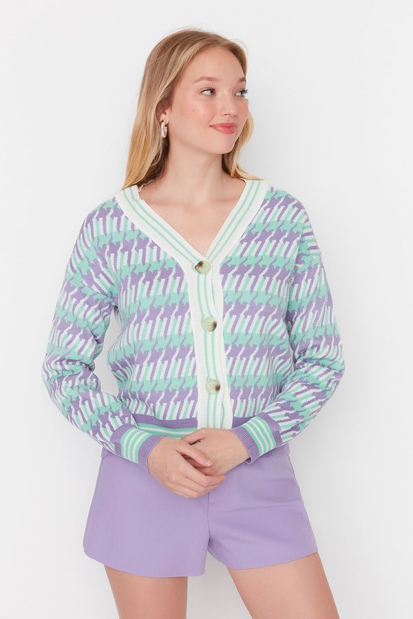 Trendyol Trendyol Lilac Patterned Knitwear Cardigan