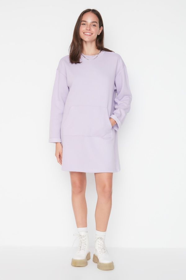 Trendyol Trendyol Lilac Raised Shift Pattern Knitted Family Combine Dress