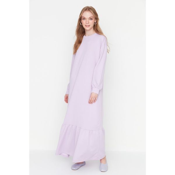 Trendyol Trendyol Lilac Ruffle Detailed Crew Neck Knitted Dress
