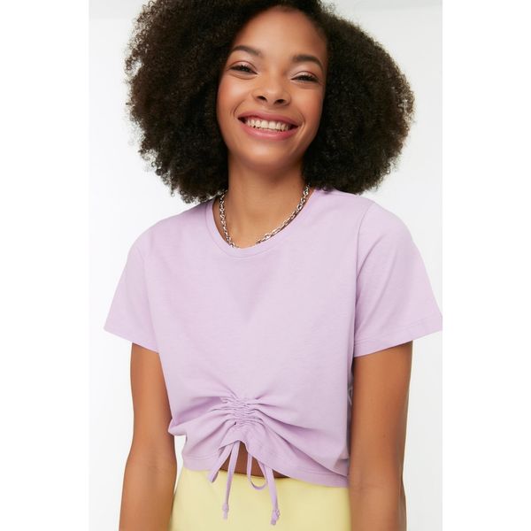 Trendyol Trendyol Lilac Shirred Detailed Knitted T-Shirt
