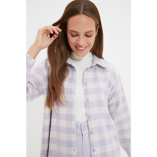 Trendyol Trendyol Lilac Shirt Collar Plaid Tunic