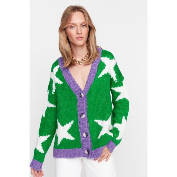 Trendyol Trendyol Lilac Star Patterned Oversize Knitwear Cardigan