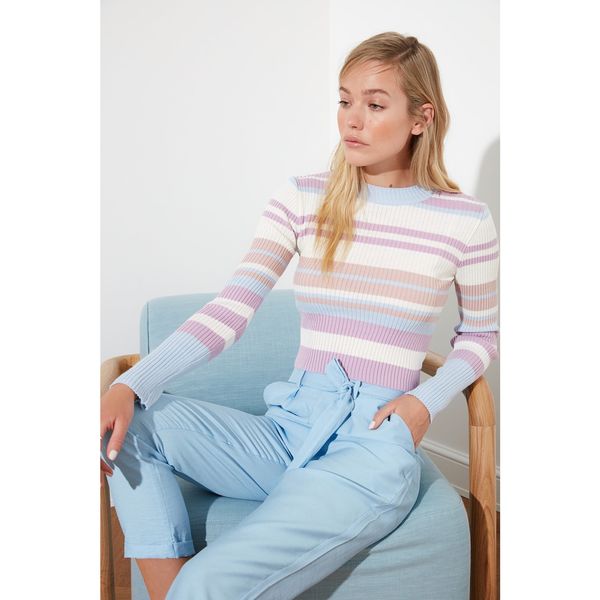 Trendyol Trendyol Lilac Striped Crop Knitwear Sweater