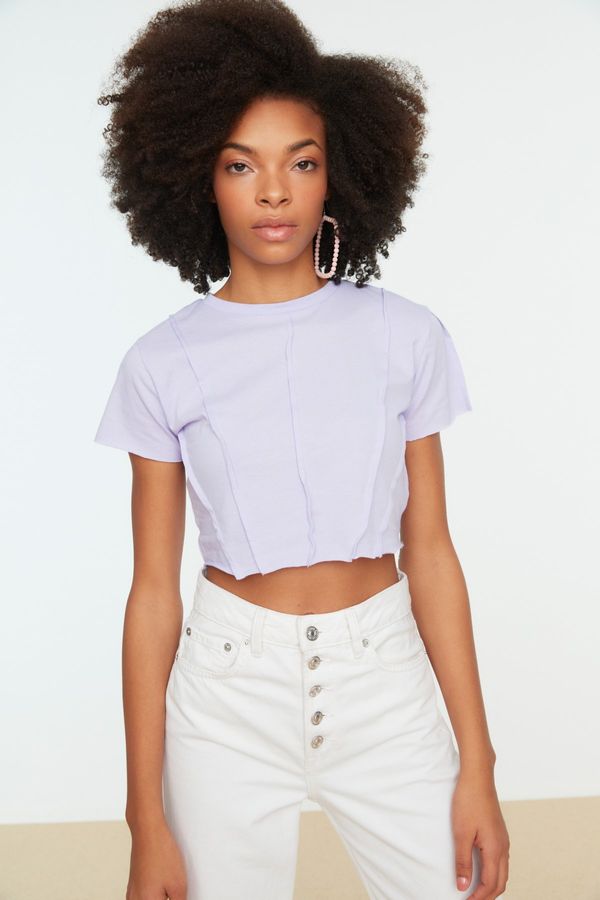 Trendyol Trendyol Lilac Tie Crop Knitted Blouse