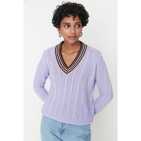 Trendyol Trendyol Lilac V Neck Knitwear Sweater