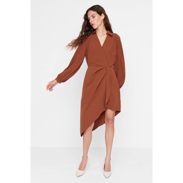 Trendyol Trendyol Limited Edition Brown Double Breasted Collar Dress