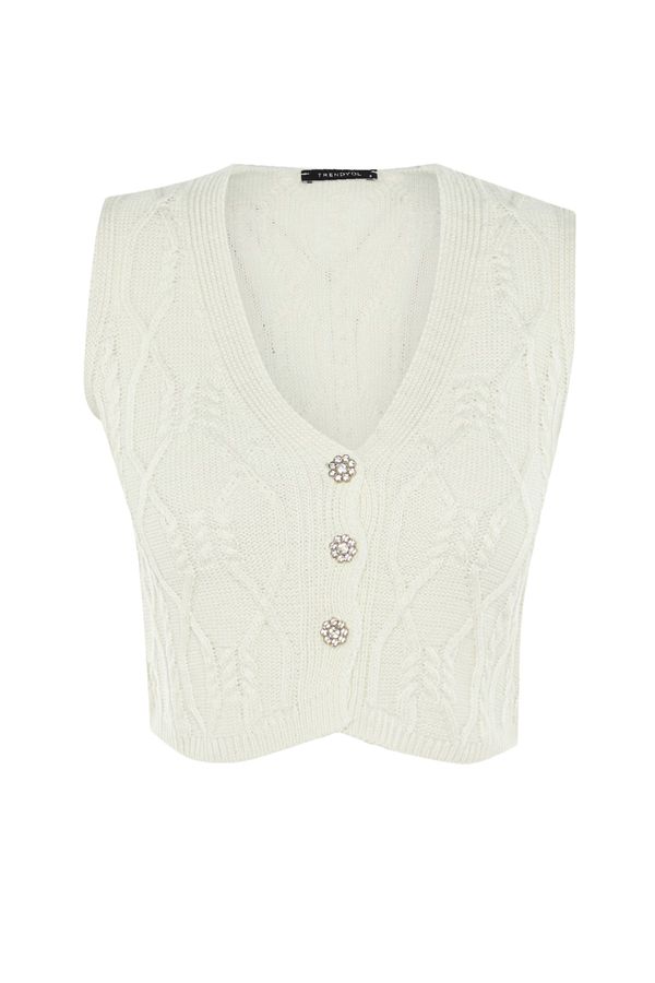 Trendyol Trendyol Limited Edition Ecru Jewel Button Detailed Knitwear Sweater