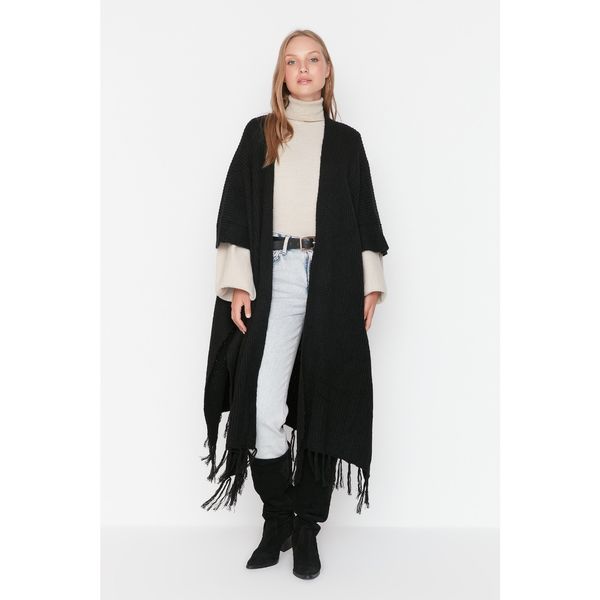 Trendyol Trendyol Long Black Knitwear Cardigan With Tassels