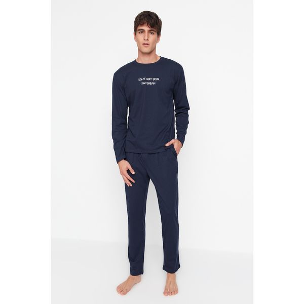 Trendyol Trendyol Men's Navy Blue Printed Regular Fit Knitted Pajamas Set