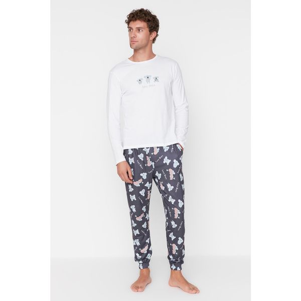 Trendyol Trendyol Men's Navy Blue Printed Regular Fit Knitted Pajamas Set