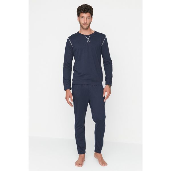 Trendyol Trendyol Men's Navy Regular Fit Bedstead Stitched Knitted Pajamas Set