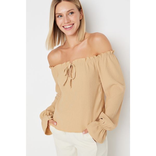 Trendyol Trendyol Mink Carmen Collar Knitted Blouse