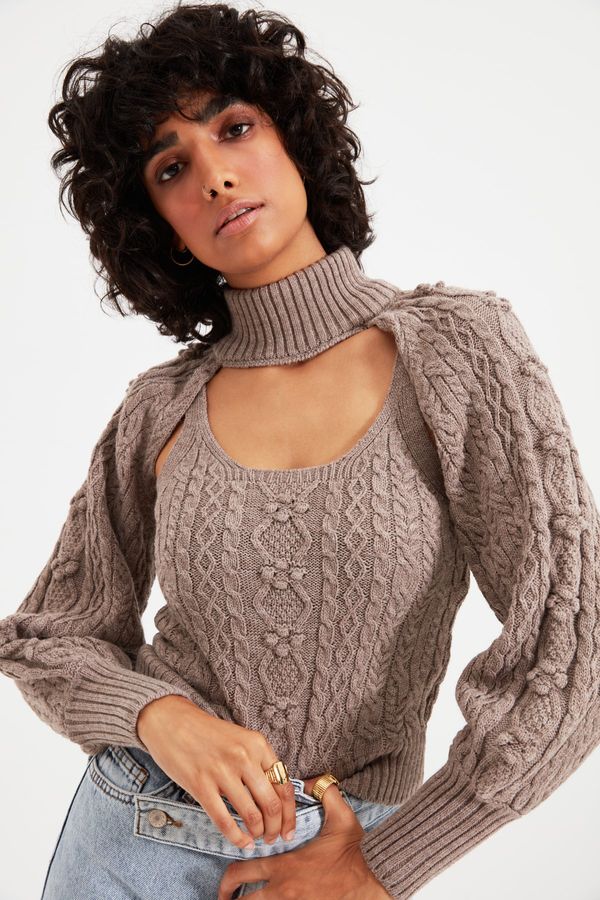 Trendyol Trendyol Mink Knitted Szczegółowy 2-częściowy sweter z dzianiny