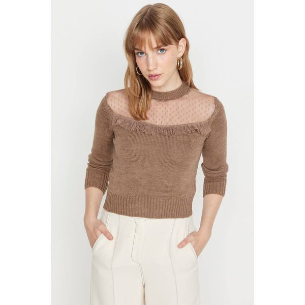 Trendyol Trendyol Mink Tulle Detailed Knitwear Sweater