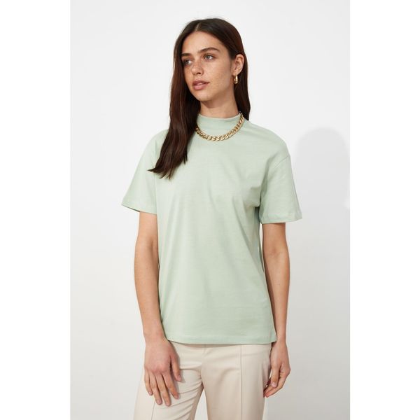 Trendyol Trendyol Mint Basic Upright Collar Dzianinowy T-Shirt