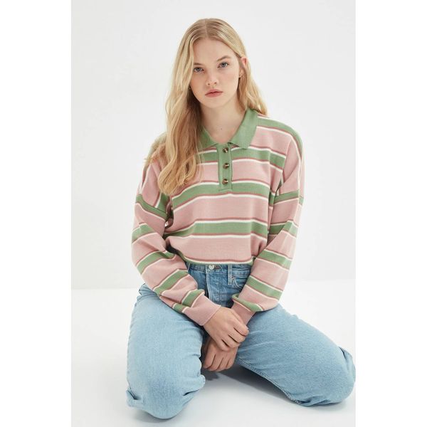 Trendyol Trendyol Mint Color Block Polo Collar Knitwear Sweater