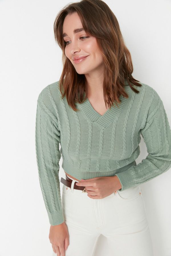 Trendyol Trendyol Mint Crop Knitted Detailed Knitwear Sweater