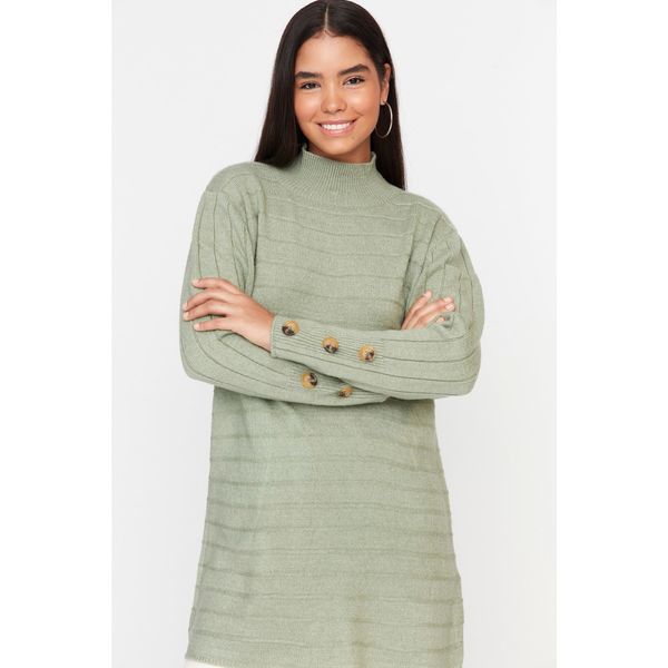 Trendyol Trendyol Mint Cuff Button Detailed Stand Up Collar Knitwear Sweater