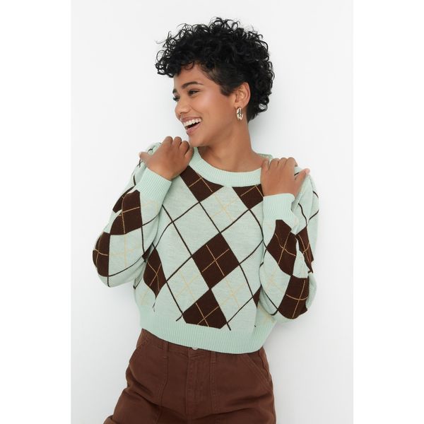 Trendyol Trendyol Mint Jacquard Crop Knitwear Sweater