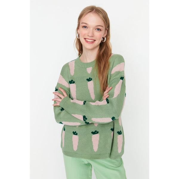 Trendyol Trendyol Mint Jacquard Oversize Knitwear Sweater