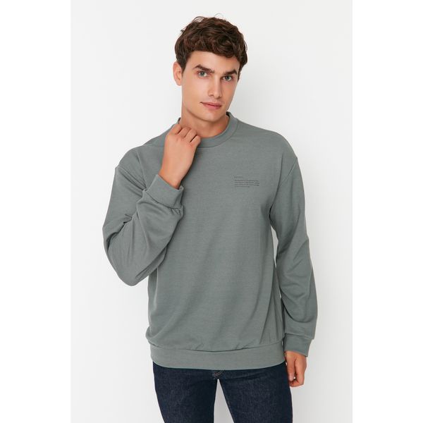 Trendyol Trendyol Mint Men's Relaxed Fit Crew Neck Minimal Printed Sweatshirt
