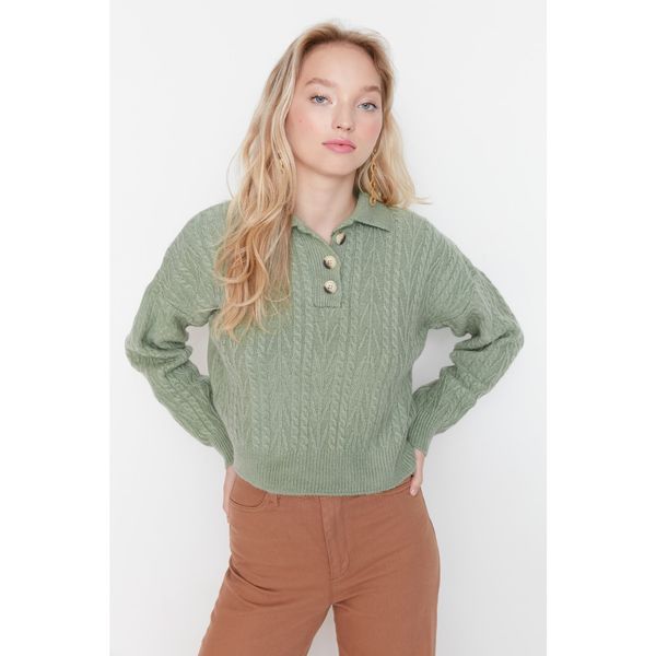 Trendyol Trendyol Mint Polo Collar Crop Knitwear Sweater