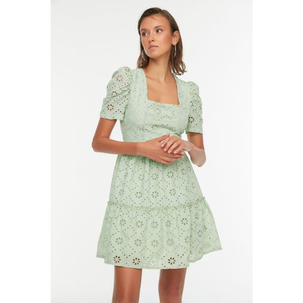 Trendyol Trendyol Mint Square Collar Embroidered Dress