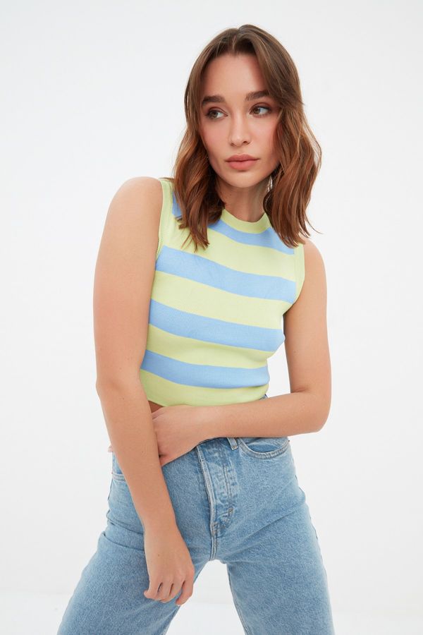 Trendyol Trendyol Mint Striped Crop Knitwear Blouse