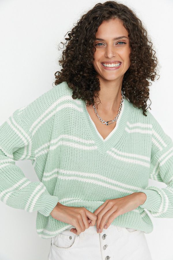 Trendyol Trendyol Mint Striped Oversize Knitwear Sweater