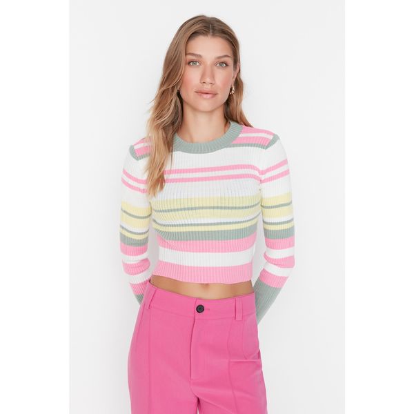 Trendyol Trendyol Mint Turtleneck Striped Crop Knitwear Sweater