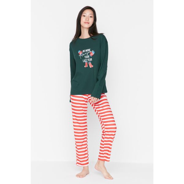 Trendyol Trendyol Multi Colored Christmas Themed Printed Knitted Pajamas Set