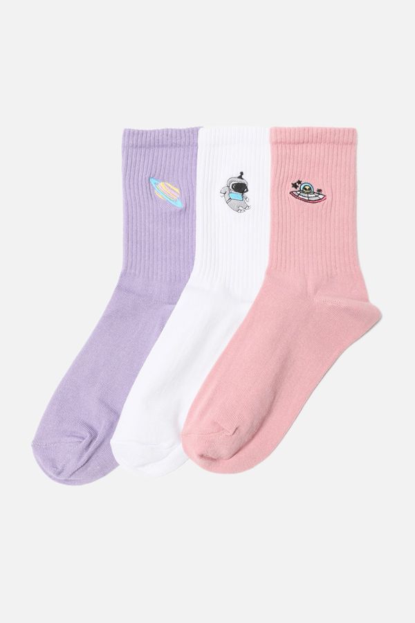 Trendyol Trendyol Multicolor Embroidered 3-Pack Socks