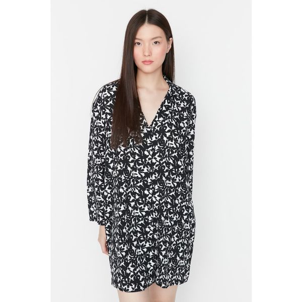 Trendyol Trendyol Multicolor Patterned Shirt Collar Viscose Woven Nightgown