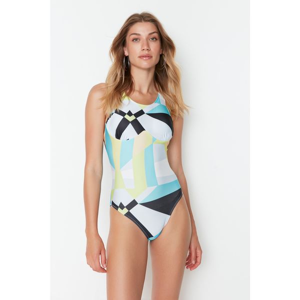 Trendyol Trendyol Multicolored Abstract Pattern Halter Detail Swimsuit