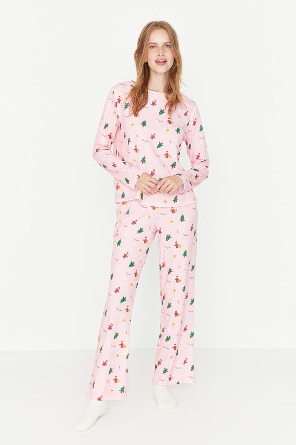 Trendyol Trendyol Multicolored Christmas Themed Patterned Knitted Pajamas Set