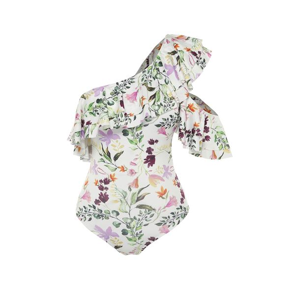 Trendyol Trendyol Multicolored Floral Patterned Flywheel Detailed One-Shoulder Swimsuit